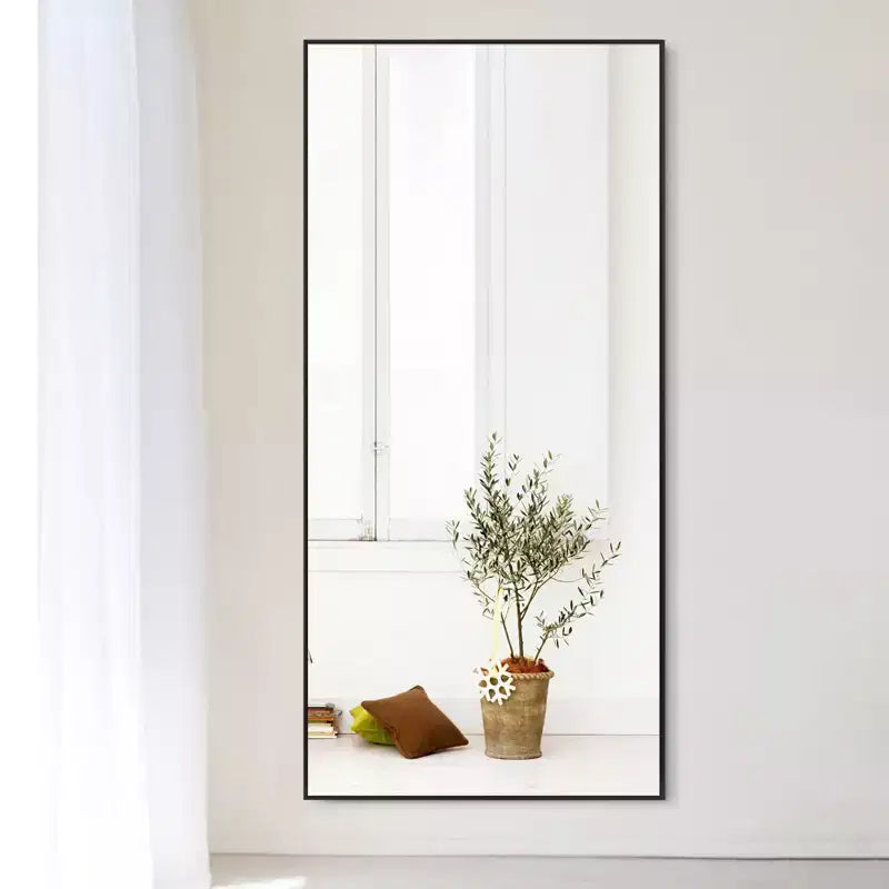Miroir mural décoratif moderne rectangulaire en alliage d'aluminium à cadre étroit
