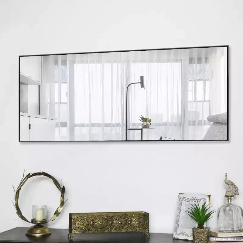Miroir mural décoratif moderne rectangulaire en alliage d'aluminium à cadre étroit