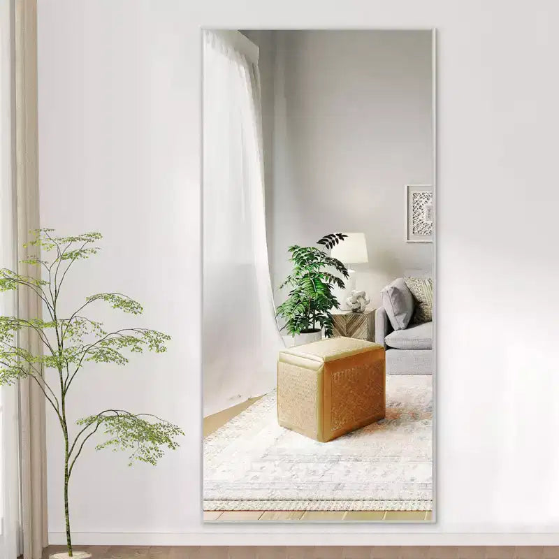 Miroir mural décoratif moderne rectangulaire en alliage d'aluminium à cadre étroit