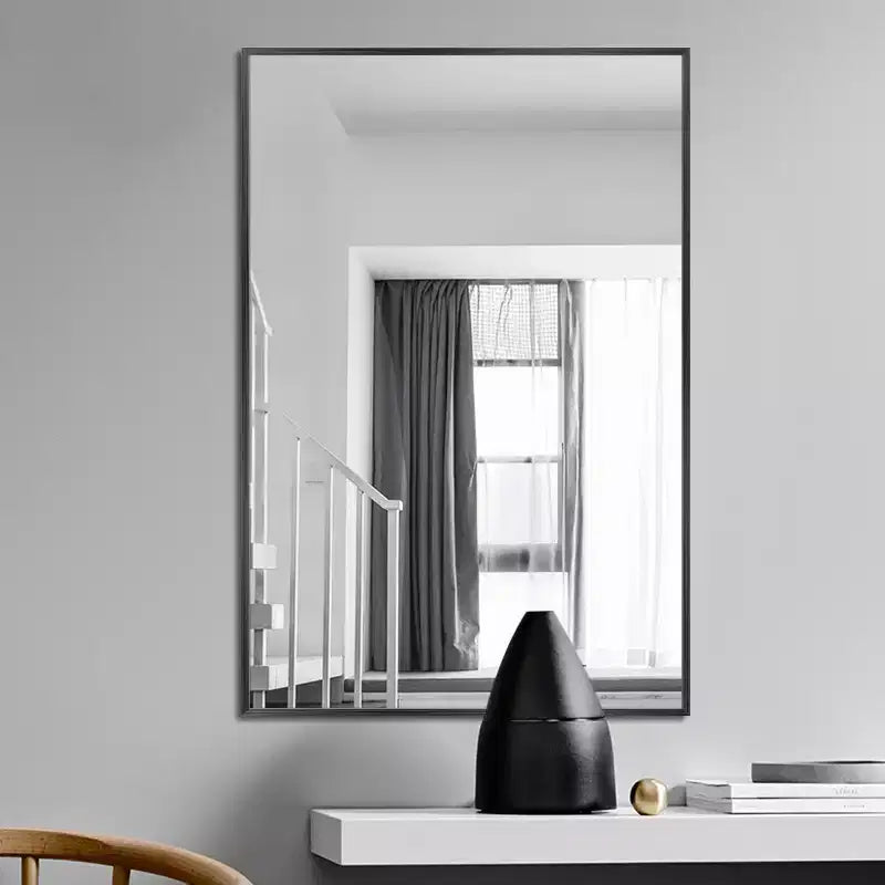 Miroir mural décoratif moderne rectangulaire en alliage d'aluminium à cadre étroit