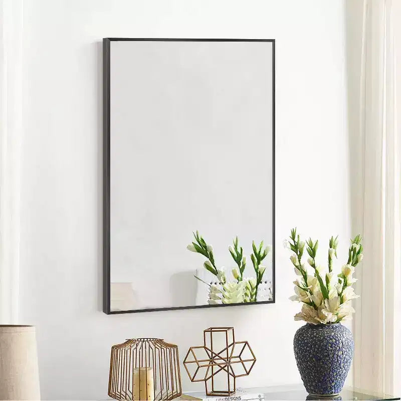 Miroir mural décoratif moderne rectangulaire en alliage d'aluminium à cadre étroit