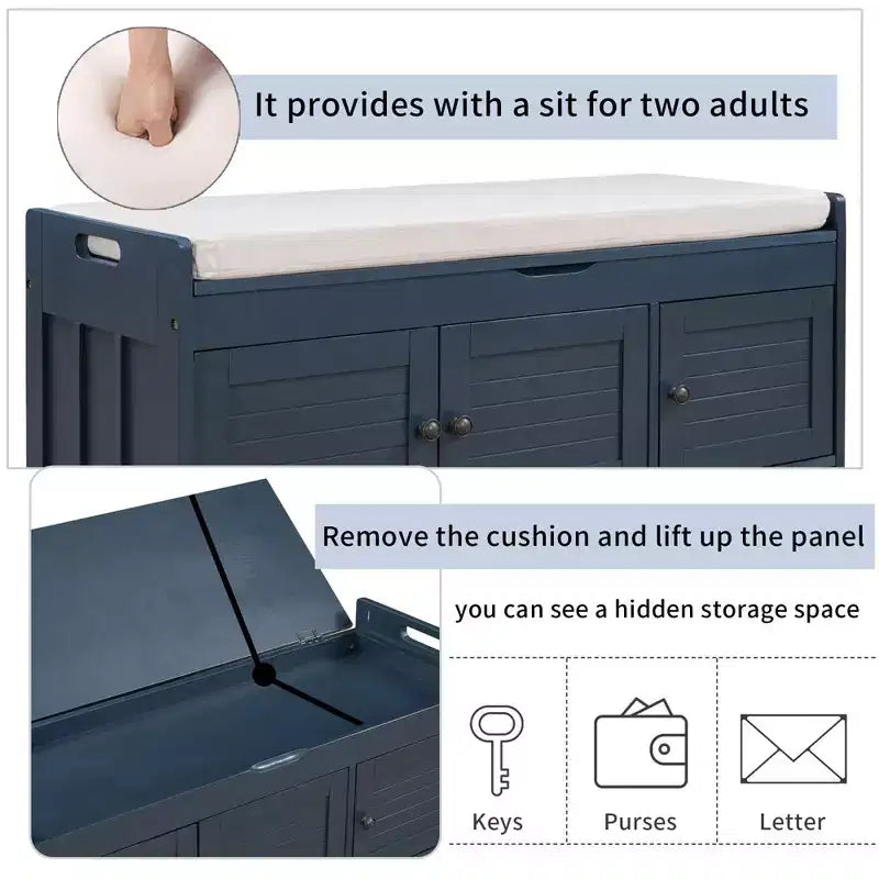 Banc de rangement et meuble à chaussures d'entrée en bois