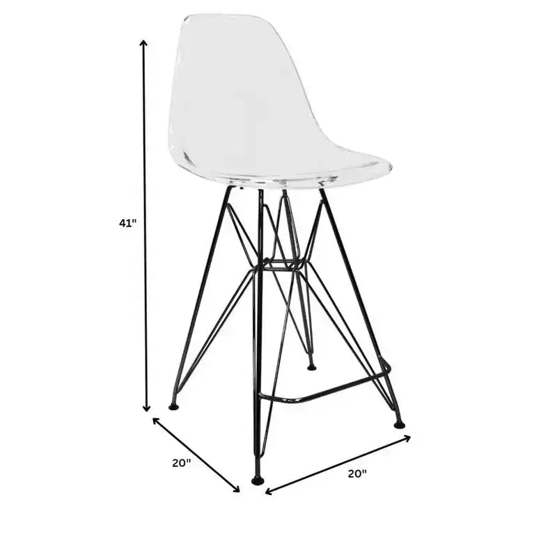 Tabouret de bar contemporain en acrylique avec base en acier noir, hauteur comptoir