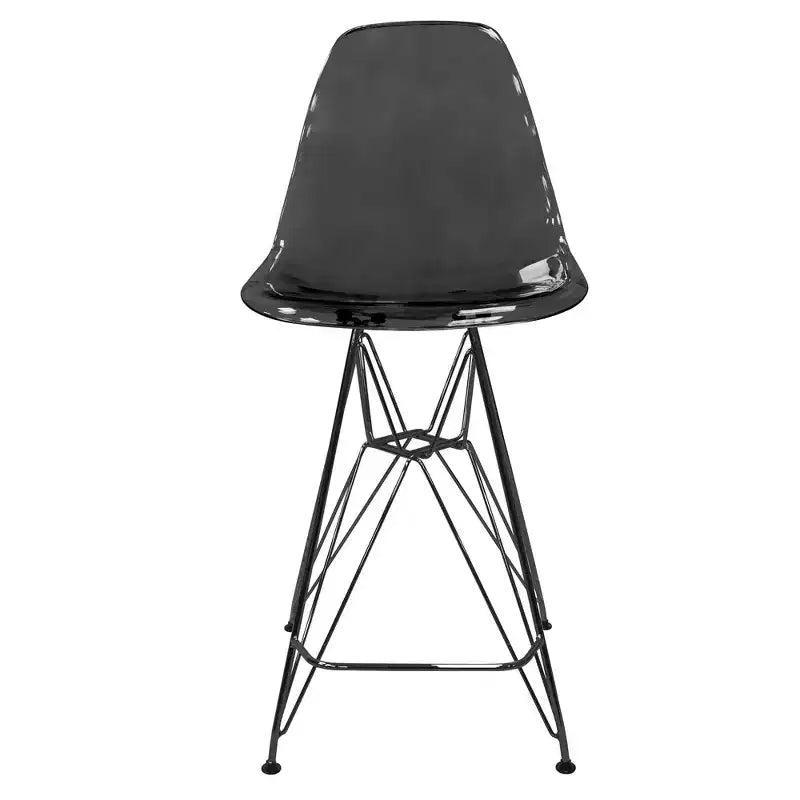 Tabouret de bar contemporain en acrylique avec base en acier noir, hauteur comptoir