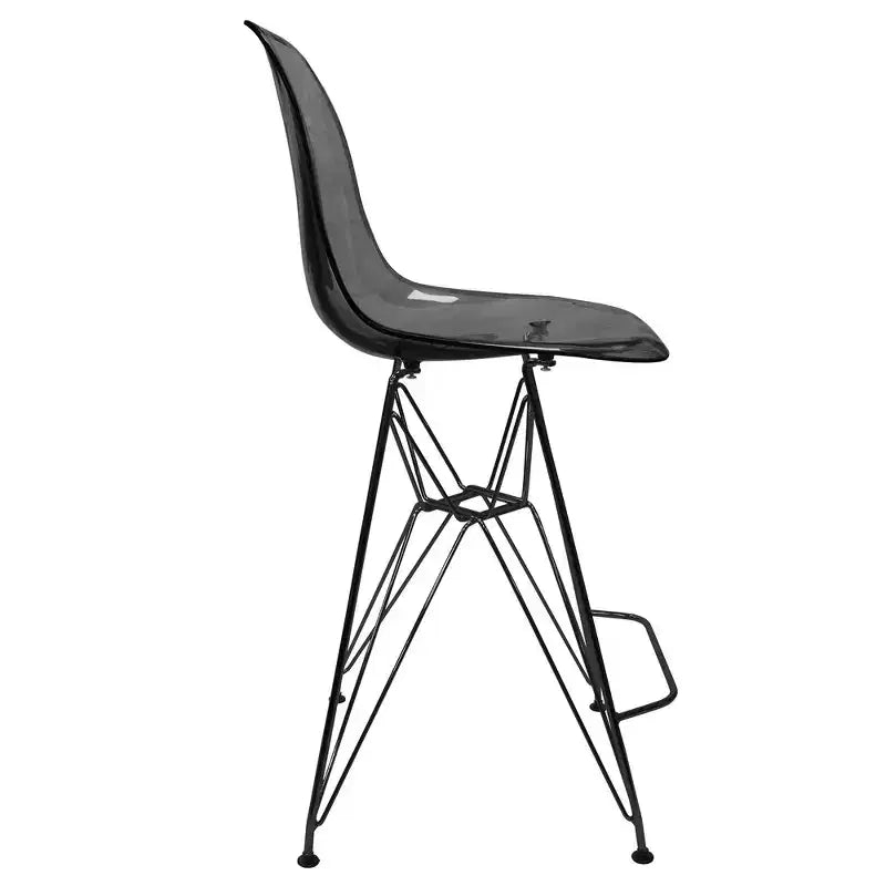 Tabouret de bar contemporain en acrylique avec base en acier noir, hauteur comptoir