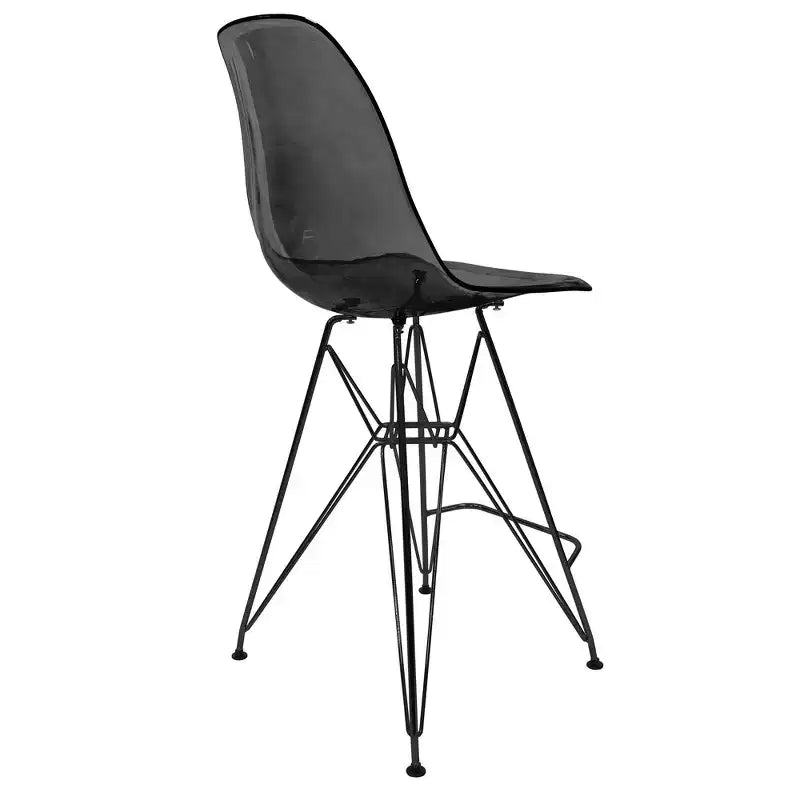 Tabouret de bar contemporain en acrylique avec base en acier noir, hauteur comptoir