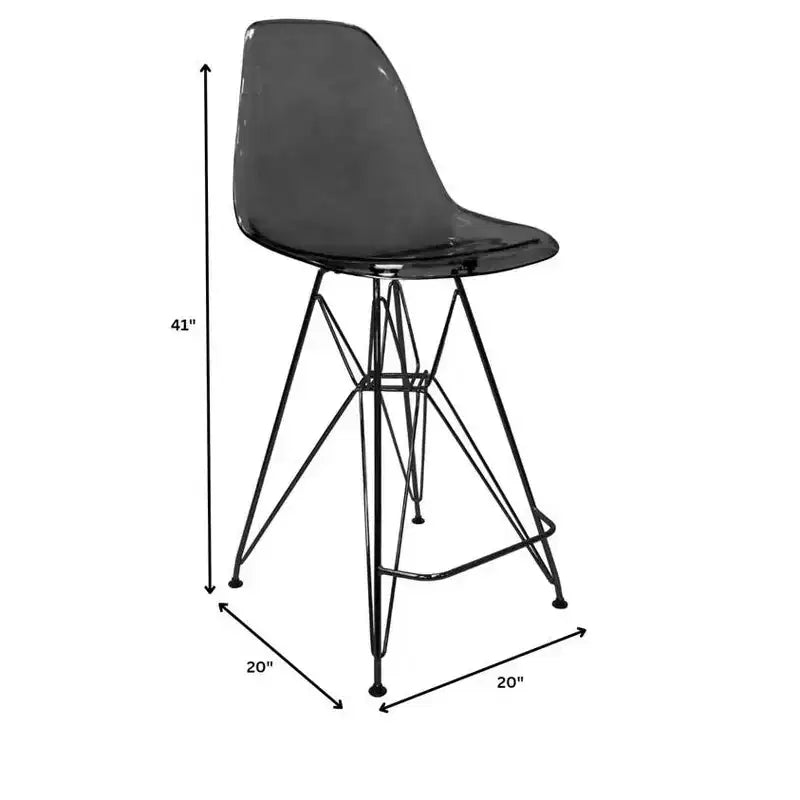 Tabouret de bar contemporain en acrylique avec base en acier noir, hauteur comptoir