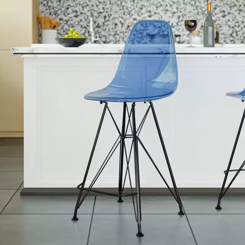Tabouret de bar contemporain en acrylique avec base en acier noir, hauteur comptoir