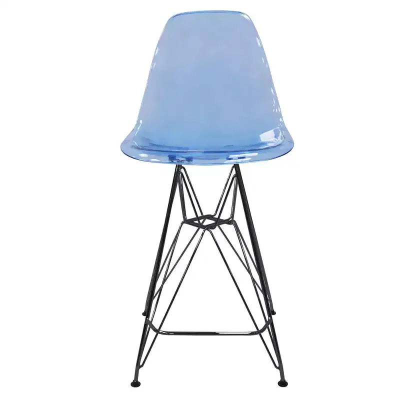 Tabouret de bar contemporain en acrylique avec base en acier noir, hauteur comptoir