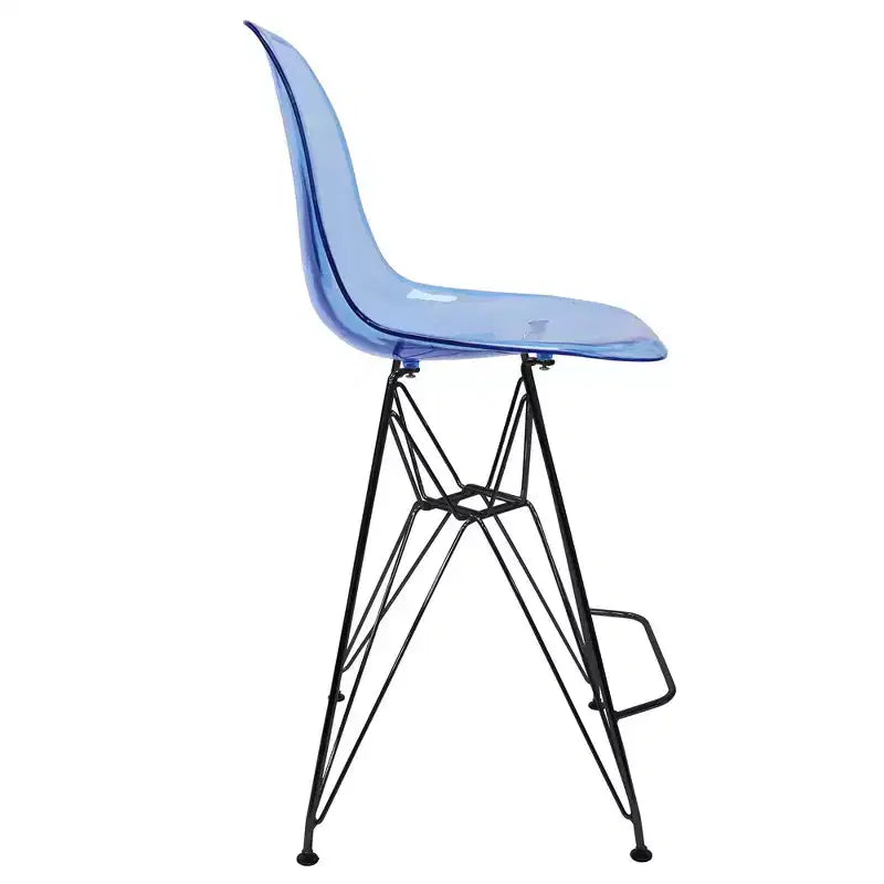 Tabouret de bar contemporain en acrylique avec base en acier noir, hauteur comptoir