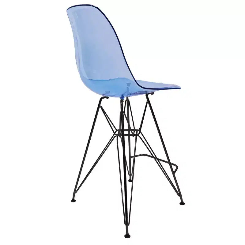 Tabouret de bar contemporain en acrylique avec base en acier noir, hauteur comptoir