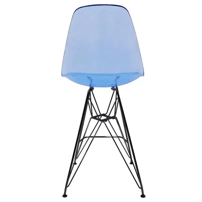 Tabouret de bar contemporain en acrylique avec base en acier noir, hauteur comptoir