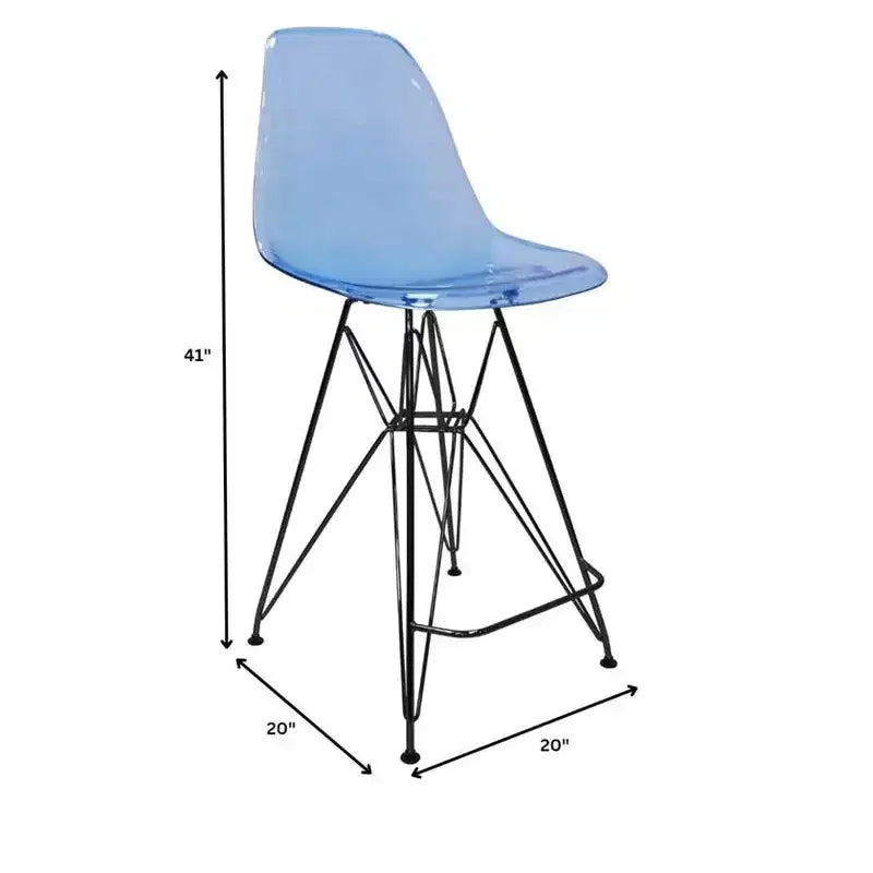Tabouret de bar contemporain en acrylique avec base en acier noir, hauteur comptoir