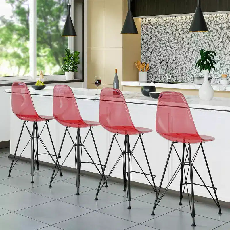 Tabouret de bar contemporain en acrylique avec base en acier noir, hauteur comptoir