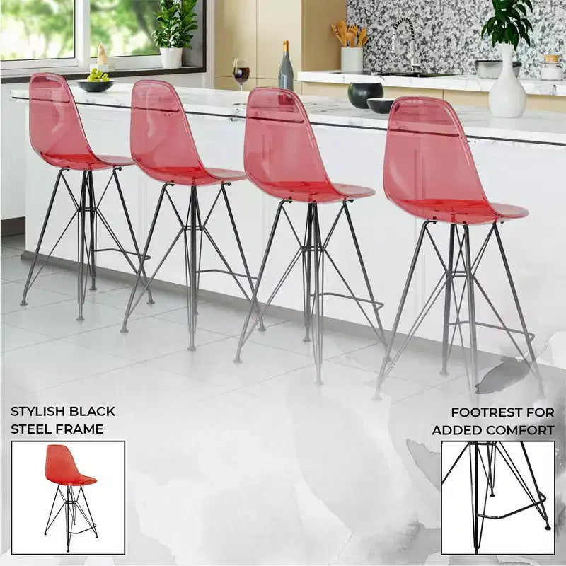 Tabouret de bar contemporain en acrylique avec base en acier noir, hauteur comptoir
