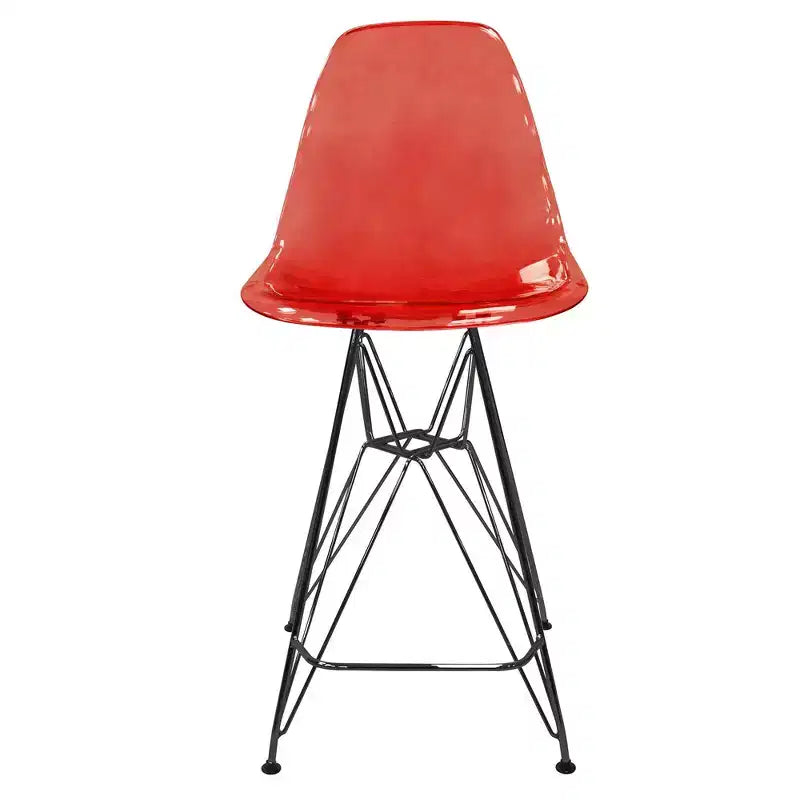 Tabouret de bar contemporain en acrylique avec base en acier noir, hauteur comptoir