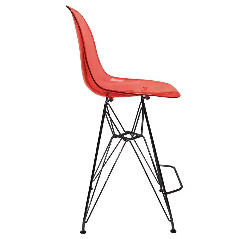 Tabouret de bar contemporain en acrylique avec base en acier noir, hauteur comptoir