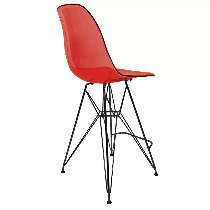 Tabouret de bar contemporain en acrylique avec base en acier noir, hauteur comptoir