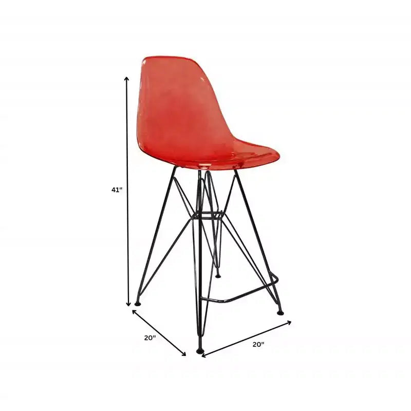 Tabouret de bar contemporain en acrylique avec base en acier noir, hauteur comptoir