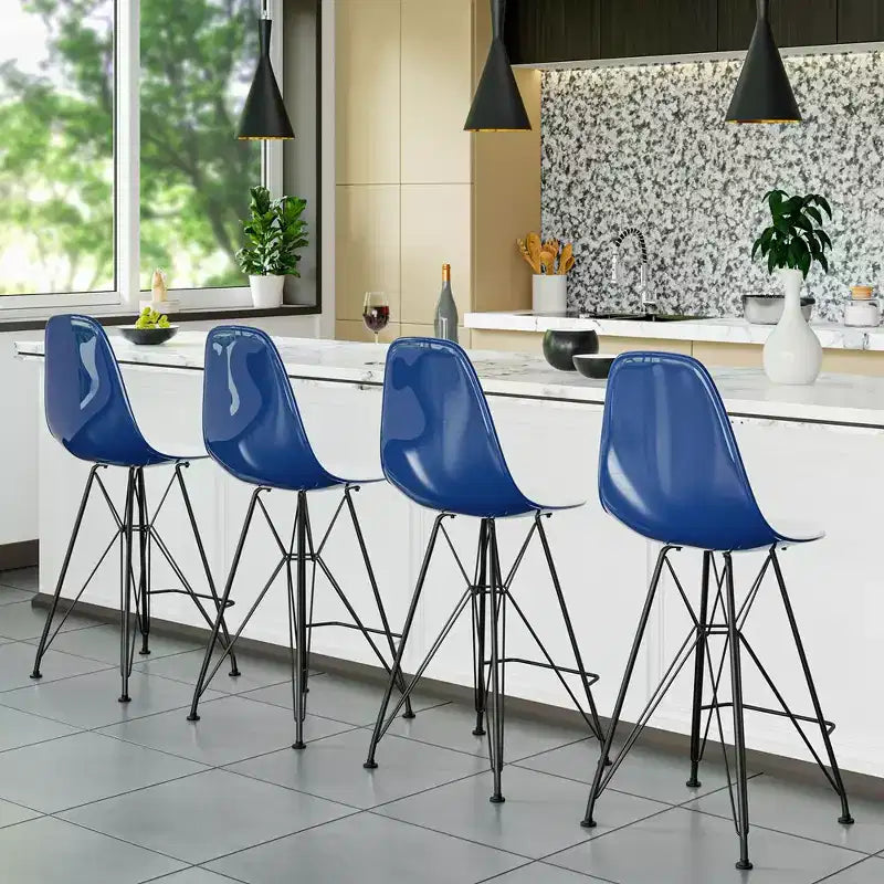 Tabouret de bar contemporain en acrylique avec base en acier noir, hauteur comptoir