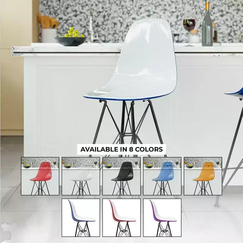 Tabouret de bar contemporain en acrylique avec base en acier noir, hauteur comptoir