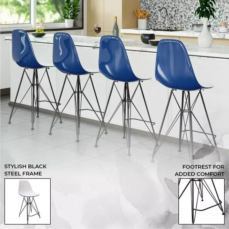 Tabouret de bar contemporain en acrylique avec base en acier noir, hauteur comptoir