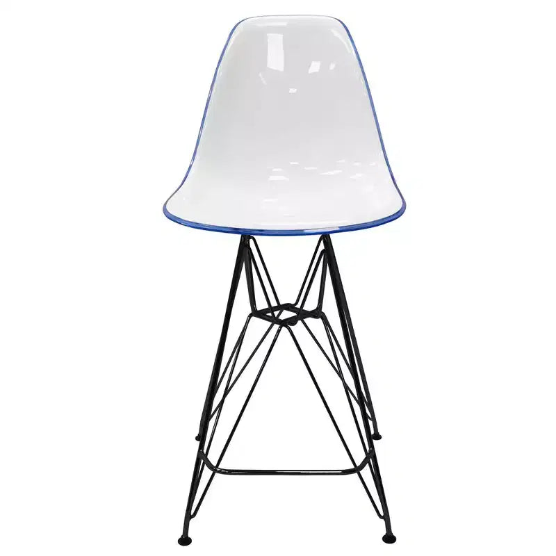 Tabouret de bar contemporain en acrylique avec base en acier noir, hauteur comptoir