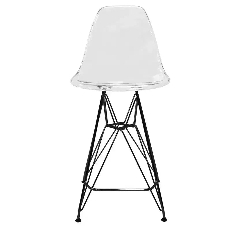 Tabouret de bar contemporain en acrylique avec base en acier noir, hauteur comptoir