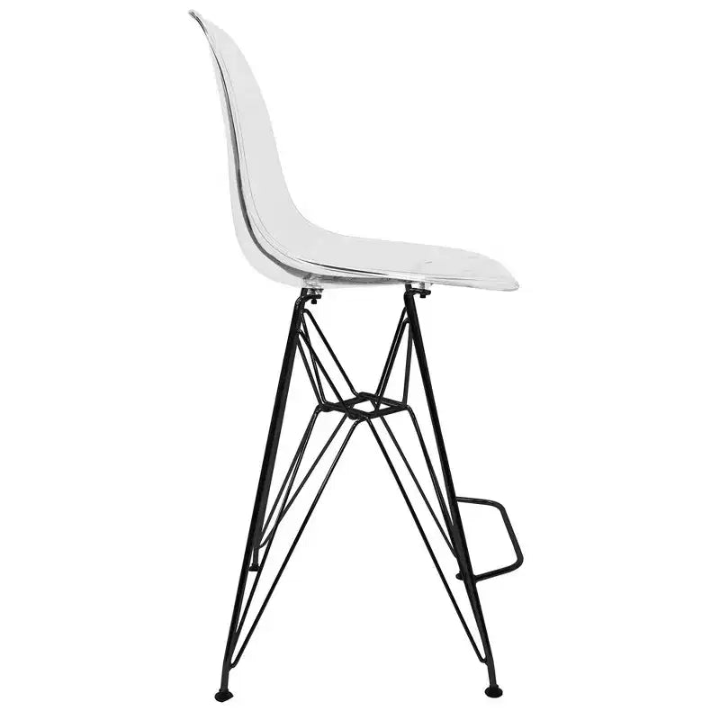 Tabouret de bar contemporain en acrylique avec base en acier noir, hauteur comptoir