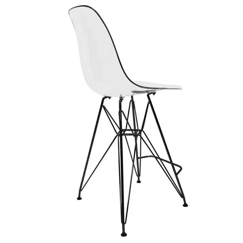 Tabouret de bar contemporain en acrylique avec base en acier noir, hauteur comptoir