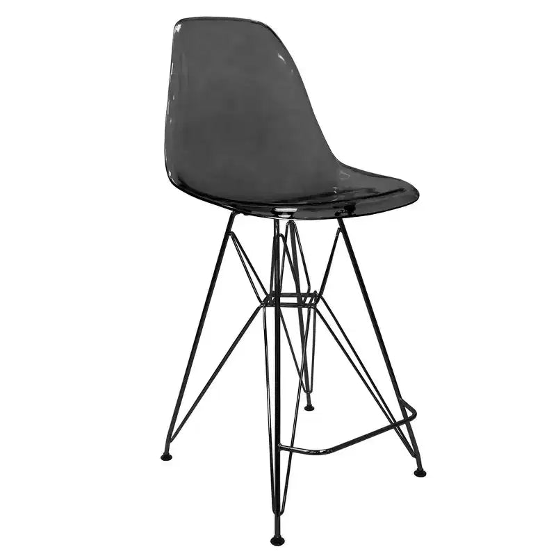 Tabouret de bar contemporain en acrylique avec base en acier noir, hauteur comptoir