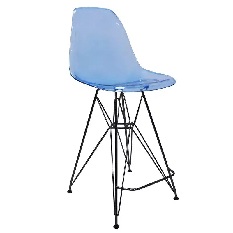 Tabouret de bar contemporain en acrylique avec base en acier noir, hauteur comptoir