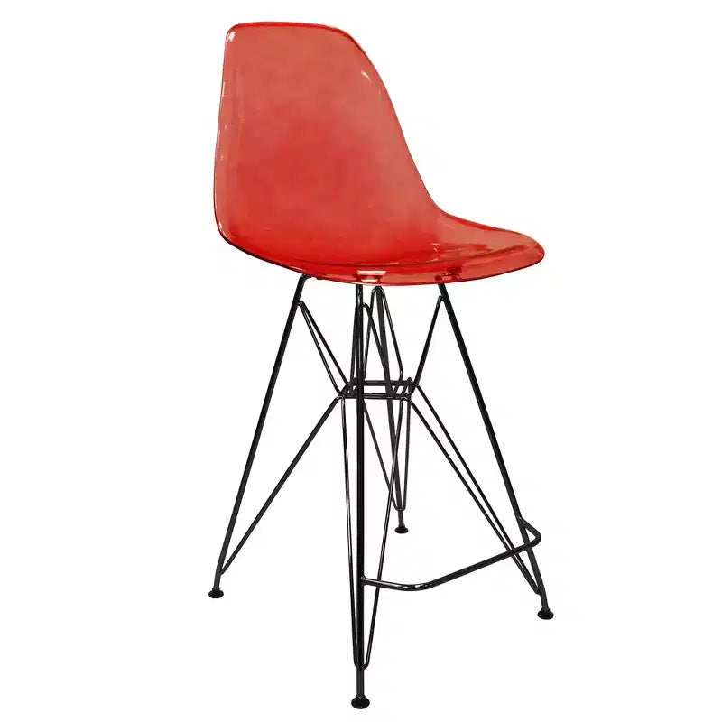 Tabouret de bar contemporain en acrylique avec base en acier noir, hauteur comptoir