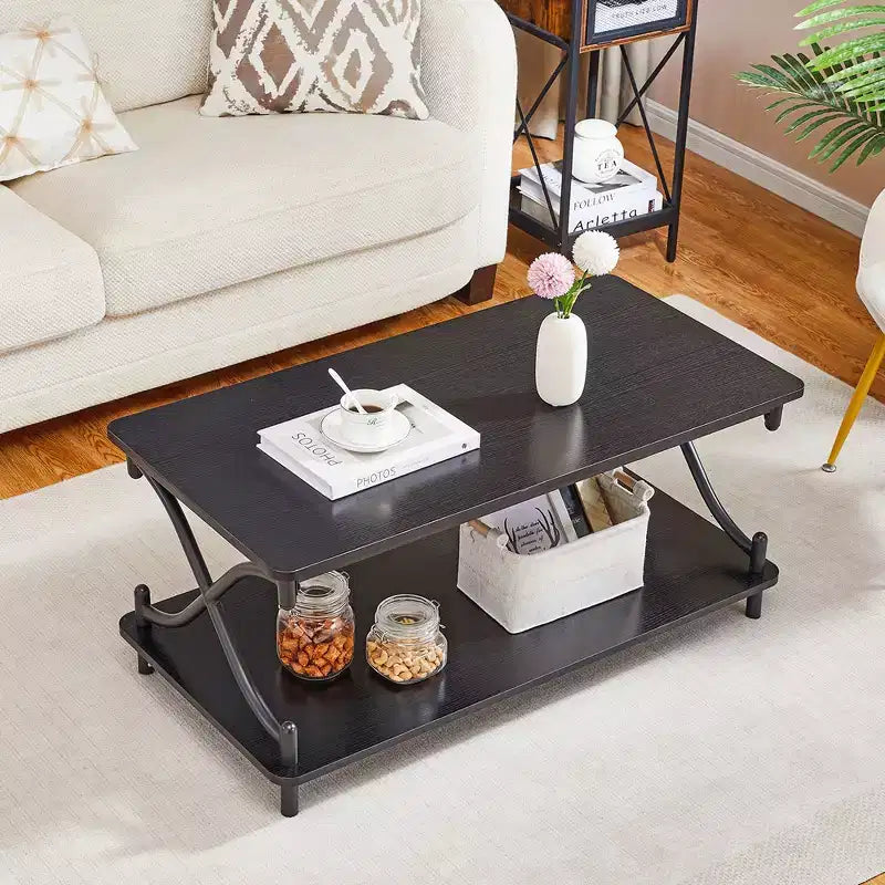 Table basse moderne en bois avec rangement et étagères ouvertes