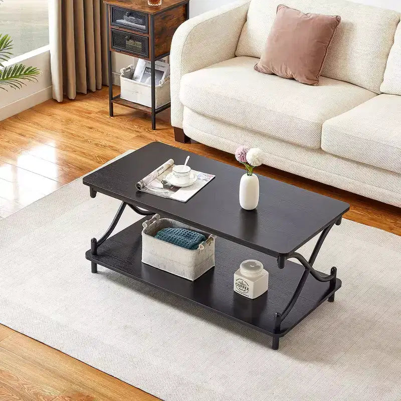 Table basse moderne en bois avec rangement et étagères ouvertes