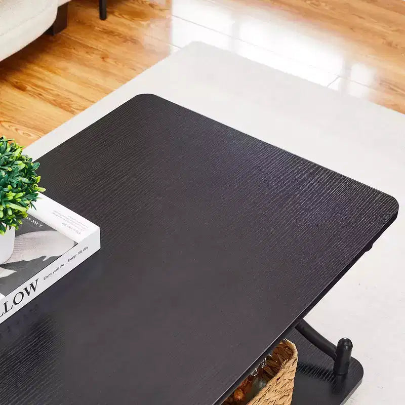 Table basse moderne en bois avec rangement et étagères ouvertes