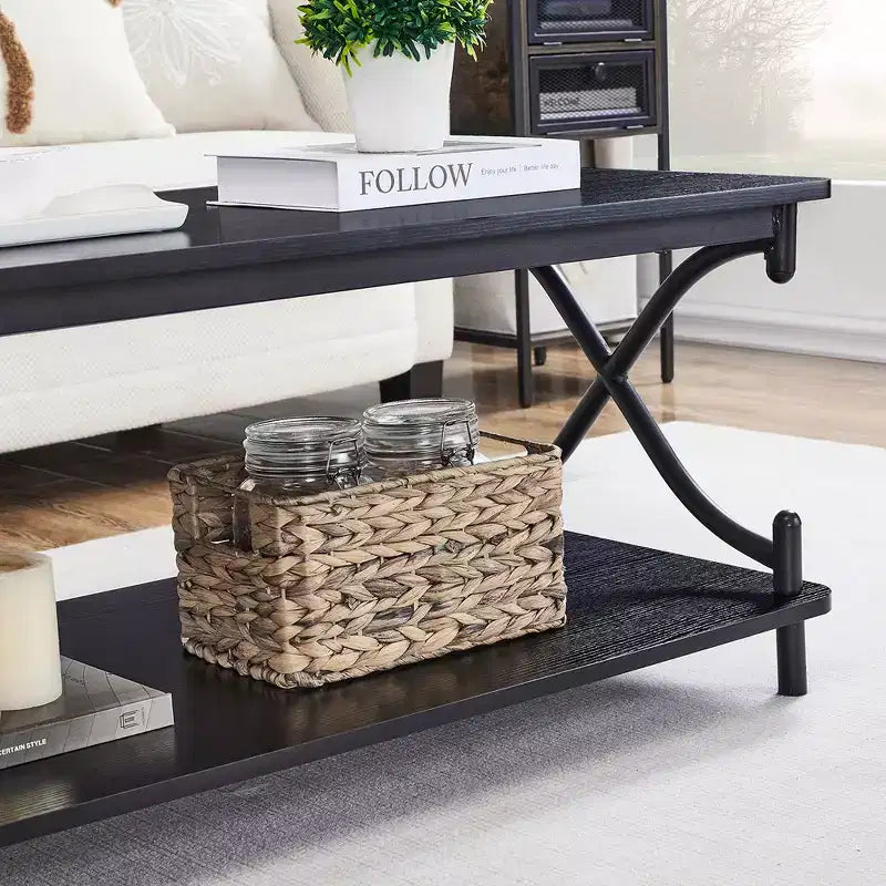 Table basse moderne en bois avec rangement et étagères ouvertes