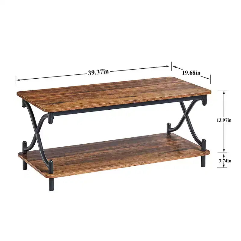 Table basse moderne en bois avec rangement et étagères ouvertes