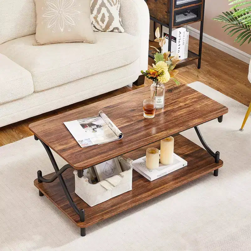 Table basse moderne en bois avec rangement et étagères ouvertes
