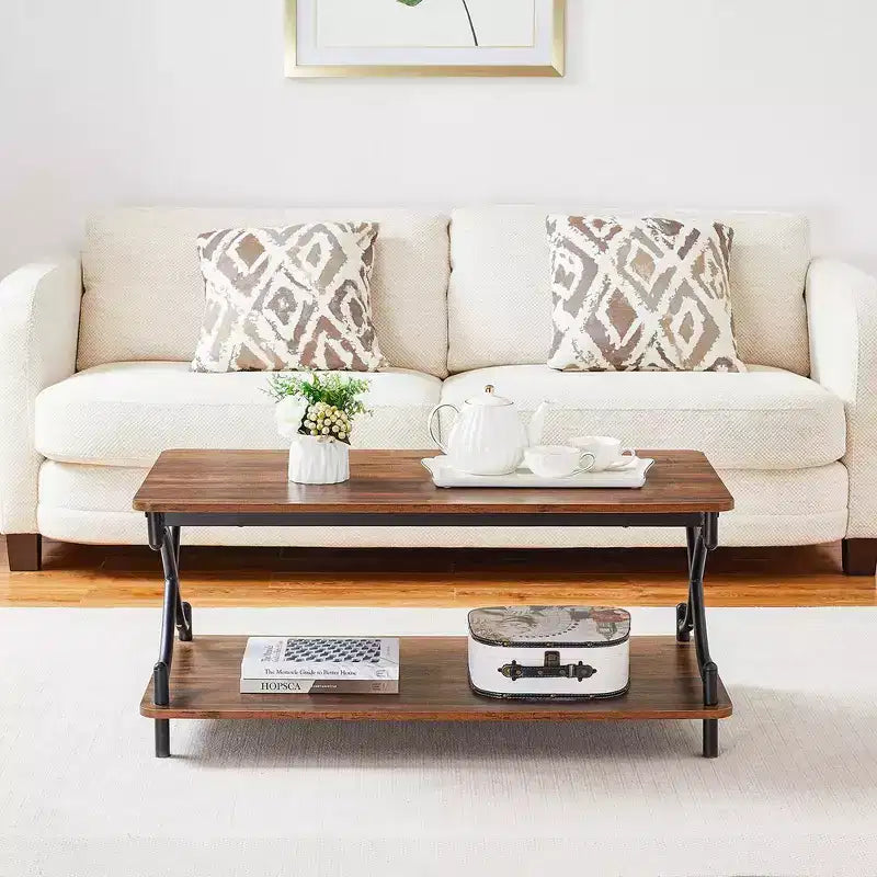Table basse moderne en bois avec rangement et étagères ouvertes