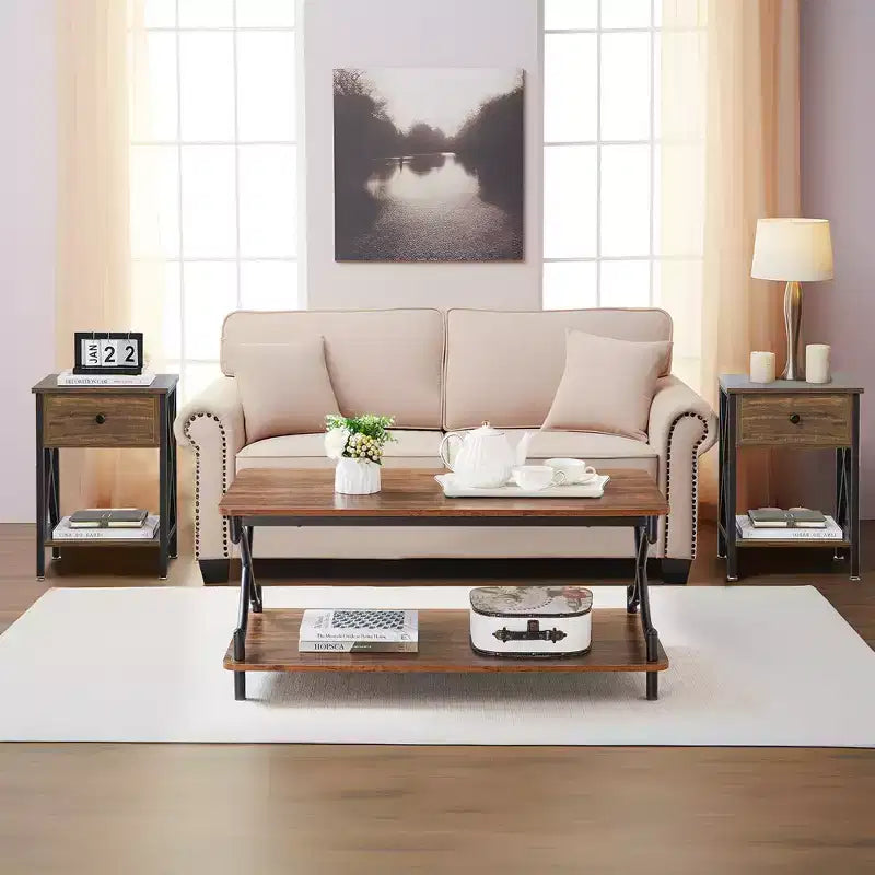 Table basse moderne en bois avec rangement et étagères ouvertes