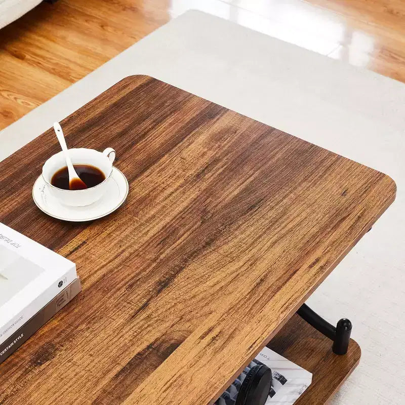Table basse moderne en bois avec rangement et étagères ouvertes