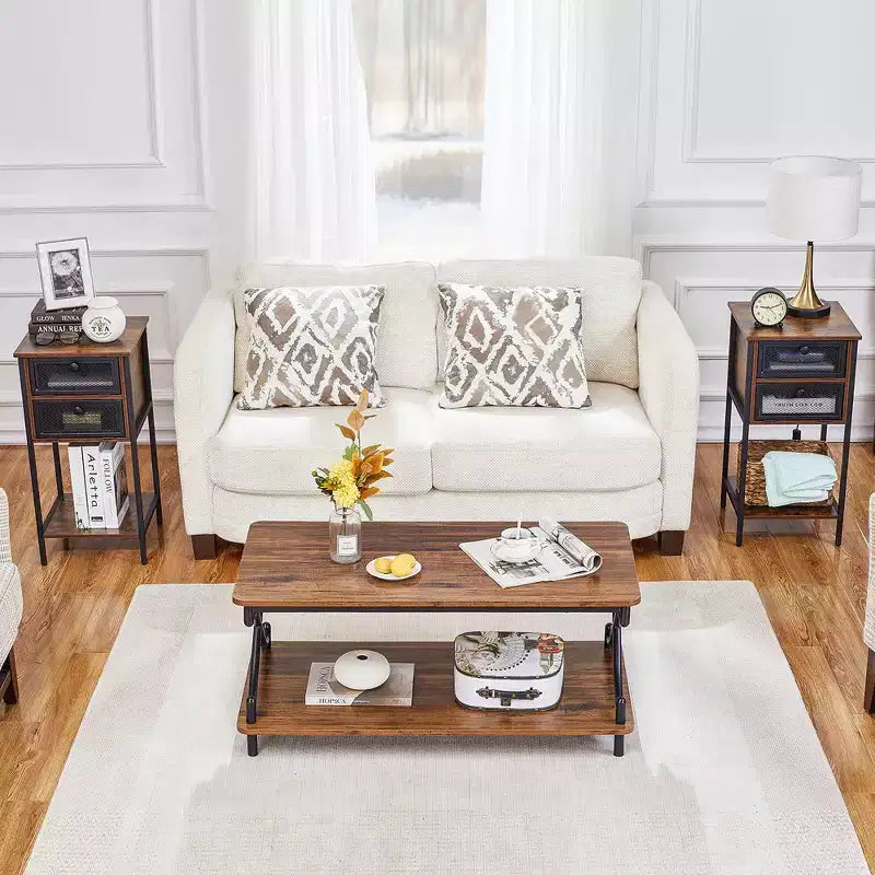 Table basse moderne en bois avec rangement et étagères ouvertes