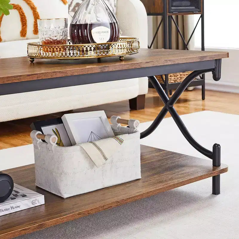 Table basse moderne en bois avec rangement et étagères ouvertes