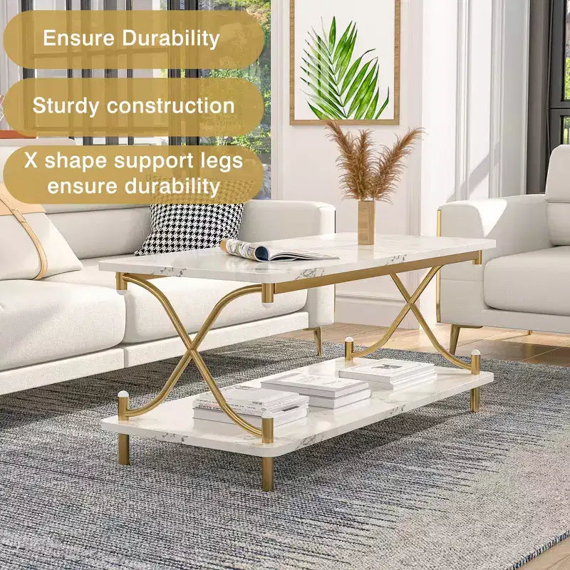 Table basse moderne en bois avec rangement et étagères ouvertes