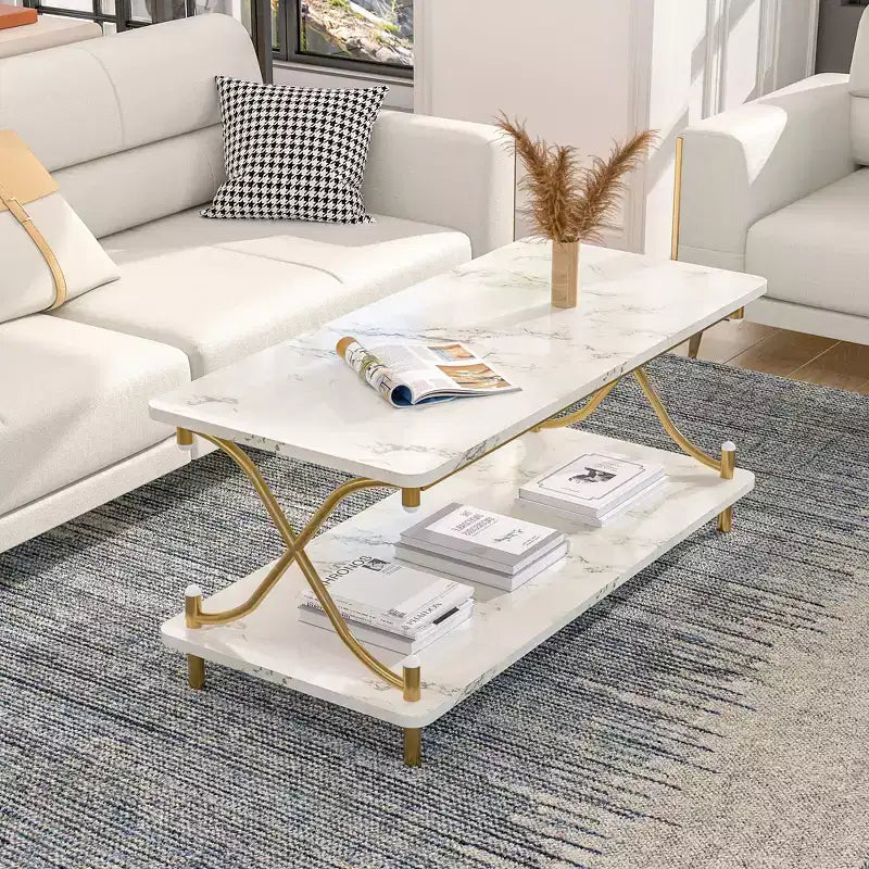 Table basse moderne en bois avec rangement et étagères ouvertes