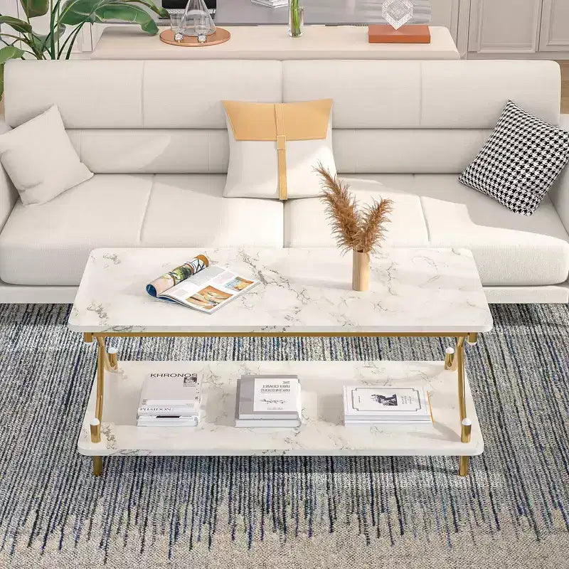 Table basse moderne en bois avec rangement et étagères ouvertes