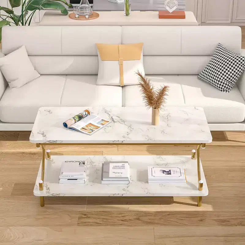 Table basse moderne en bois avec rangement et étagères ouvertes
