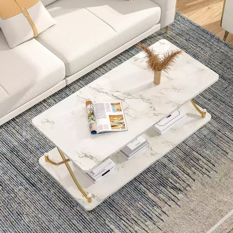 Table basse moderne en bois avec rangement et étagères ouvertes