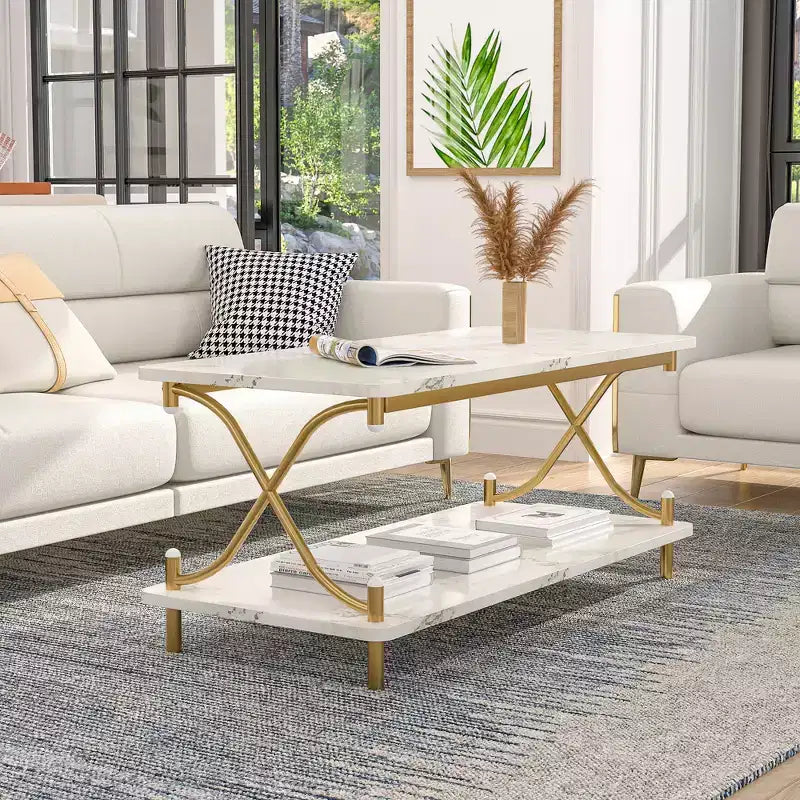 Table basse moderne en bois avec rangement et étagères ouvertes